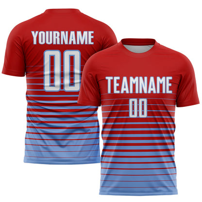 Custom Red White-Light Blue Pinstripe Fade Fashion Sublimation Soccer Uniform Jersey - Sky-Custom