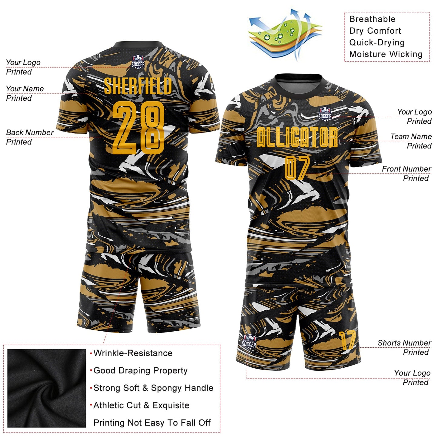 Custom Figure Gold-Old Gold Sublimation Soccer Uniform Jersey - Sky-Custom