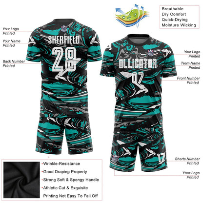 Custom Figure White-Aqua Sublimation Soccer Uniform Jersey - Sky-Custom