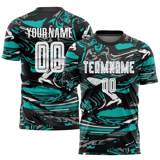 Custom Figure White-Aqua Sublimation Soccer Uniform Jersey - Sky-Custom