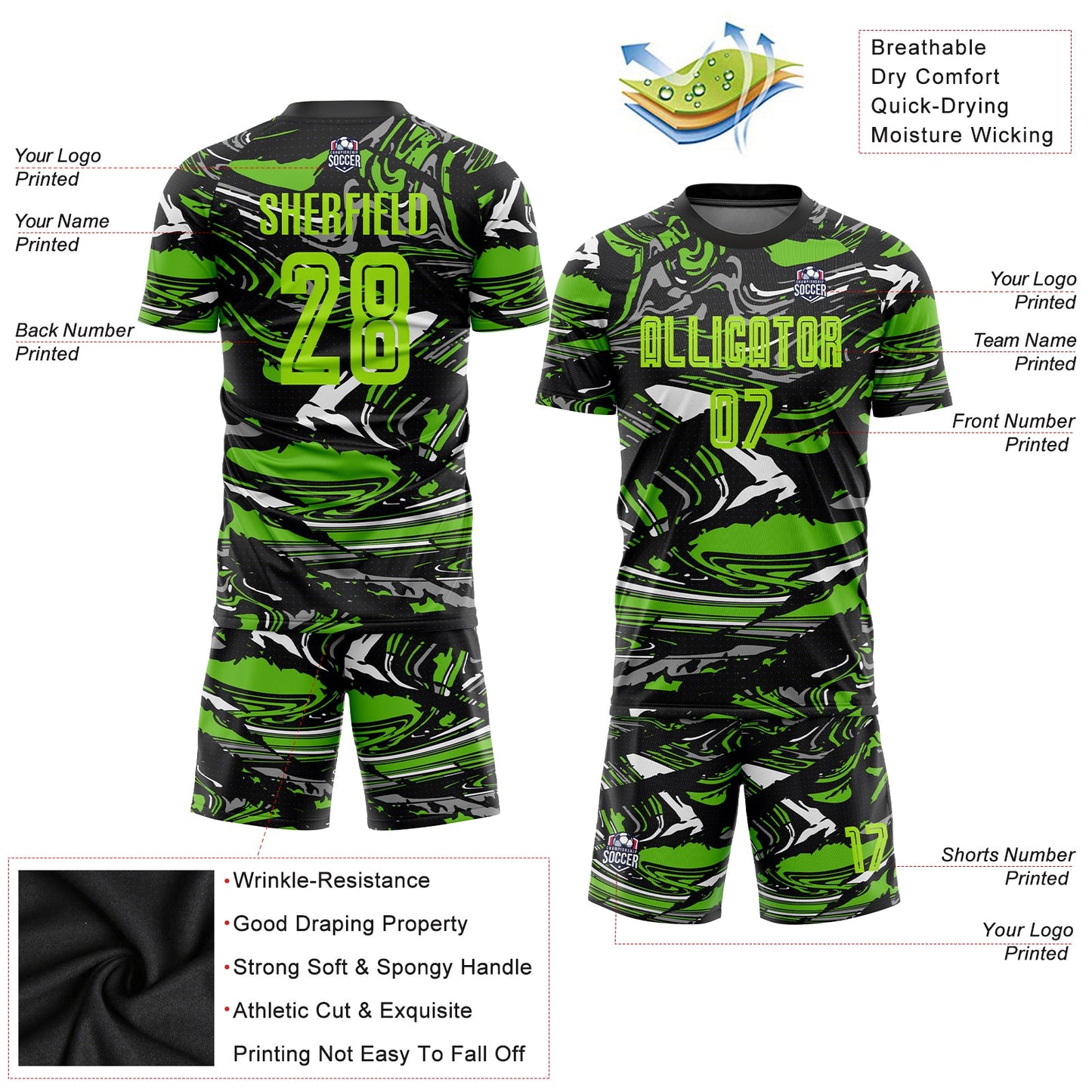 Custom Figure Neon Green-Aurora Green Sublimation Soccer Uniform Jersey - Sky-Custom