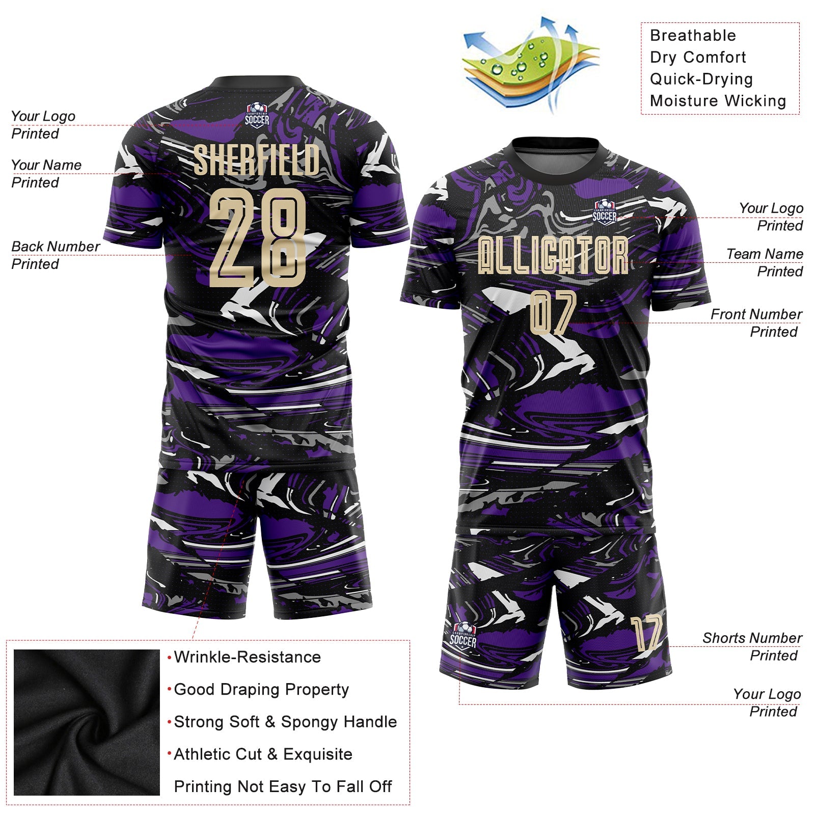 Custom Figure City Cream-Purple Sublimation Soccer Uniform Jersey - Sky-Custom
