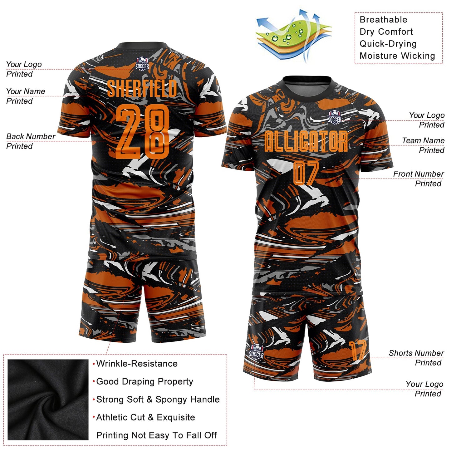 Custom Figure Bay Orange-Texas Orange Sublimation Soccer Uniform Jersey - Sky-Custom