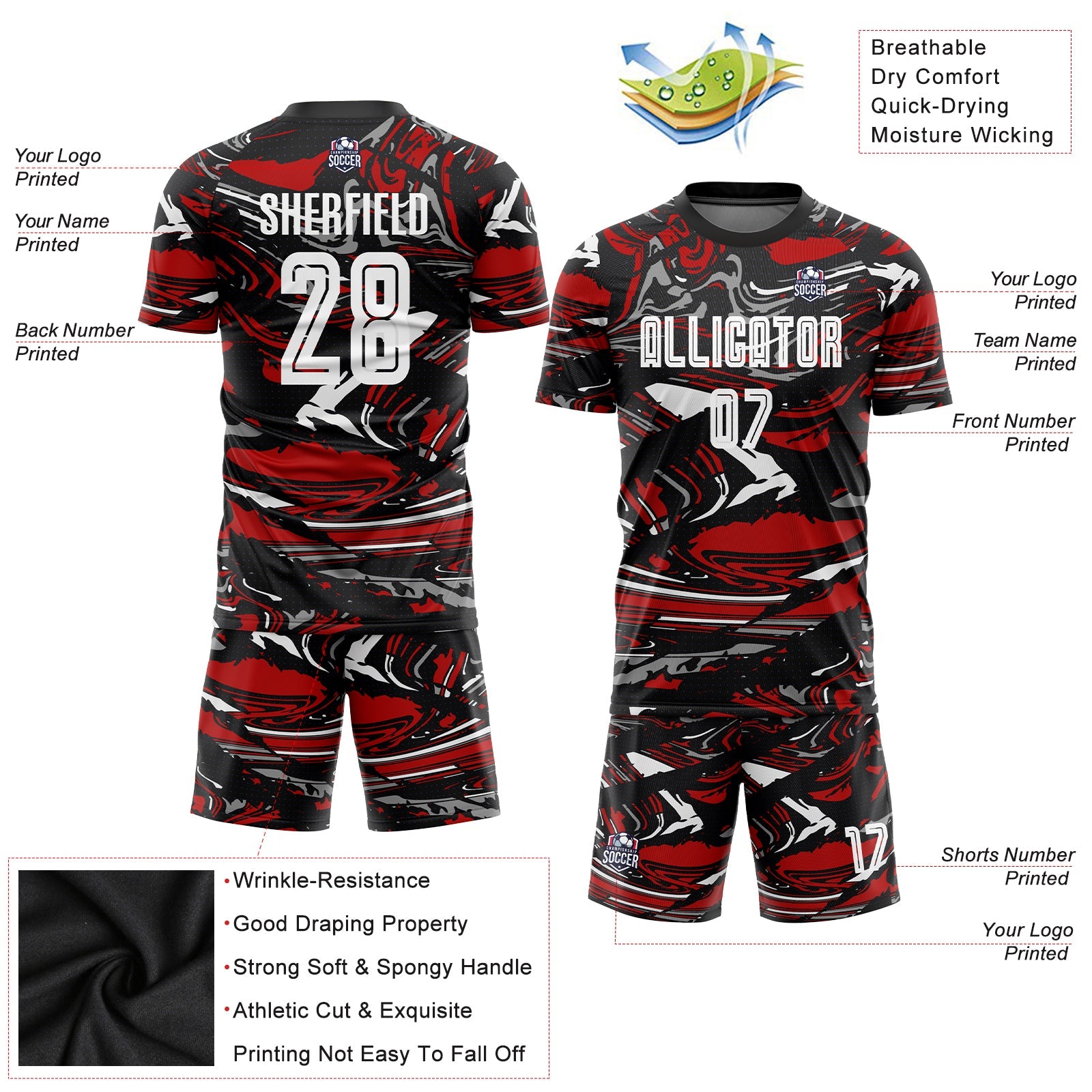 Custom Figure White-Red Sublimation Soccer Uniform Jersey - Sky-Custom