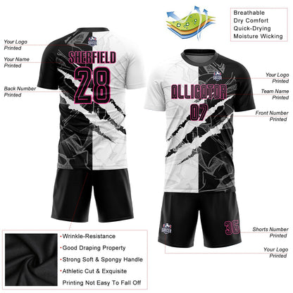 Custom Graffiti Pattern Black-Pink Scratch Sublimation Soccer Uniform Jersey - Sky-Custom