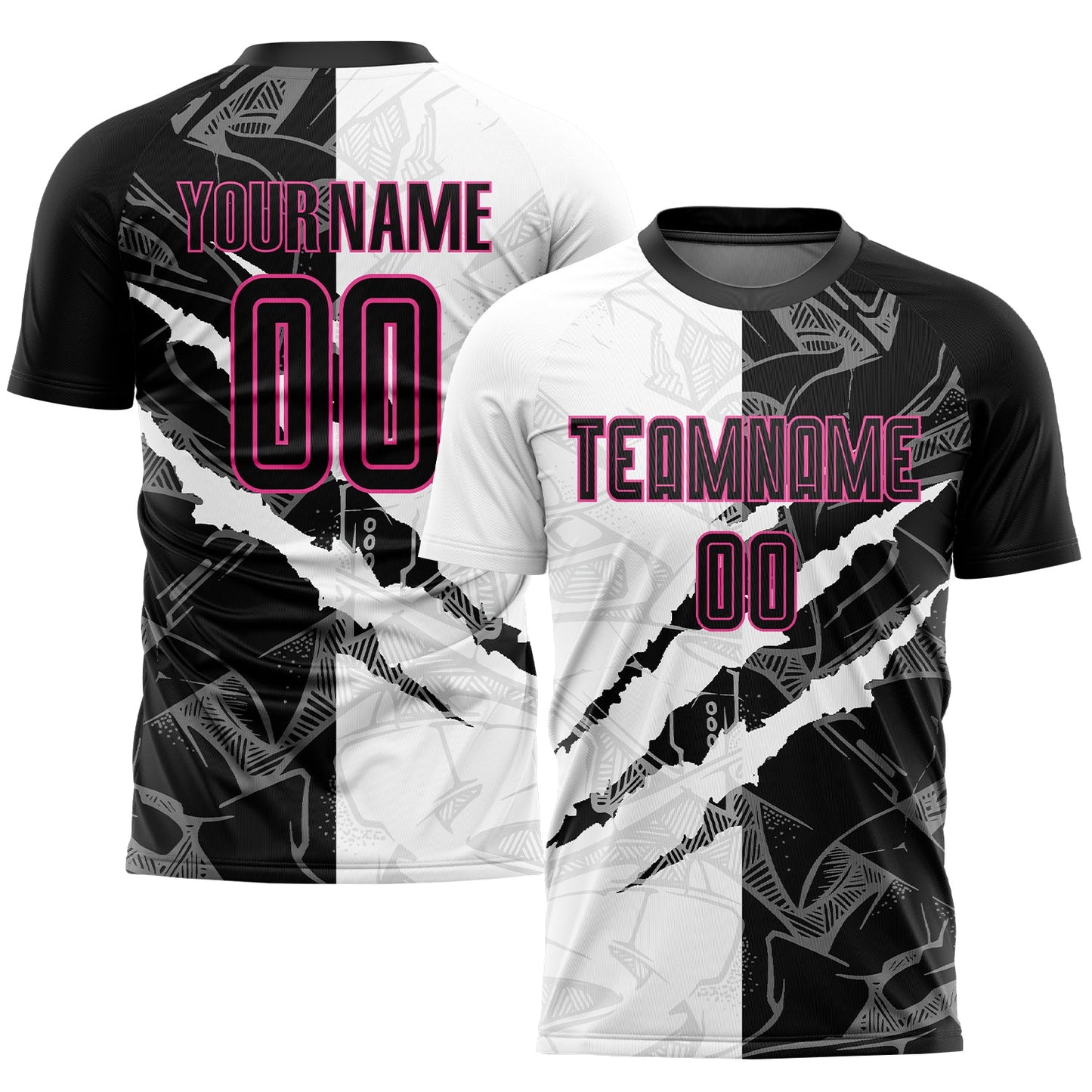 Custom Graffiti Pattern Black-Pink Scratch Sublimation Soccer Uniform Jersey - Sky-Custom