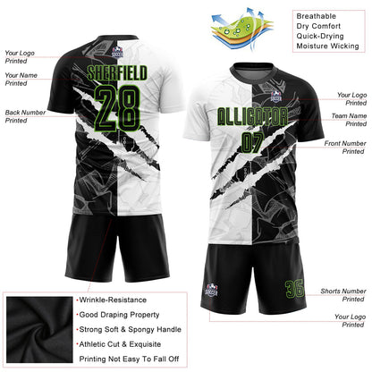 Custom Graffiti Pattern Black-Neon Green Scratch Sublimation Soccer Uniform Jersey - Sky-Custom