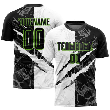 Custom Graffiti Pattern Black-Neon Green Scratch Sublimation Soccer Uniform Jersey - Sky-Custom