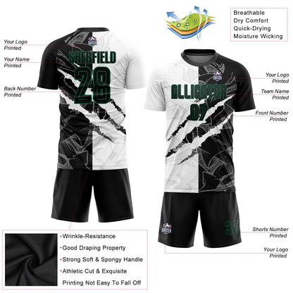 Custom Graffiti Pattern Black-Kelly Green Scratch Sublimation Soccer Uniform Jersey - Sky-Custom
