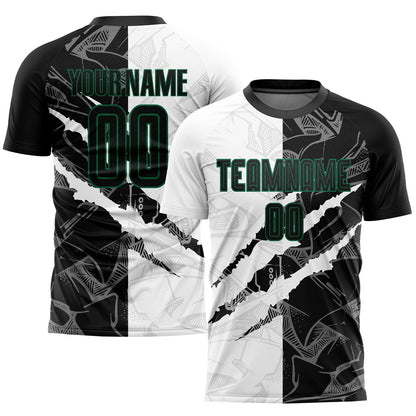 Custom Graffiti Pattern Black-Kelly Green Scratch Sublimation Soccer Uniform Jersey - Sky-Custom