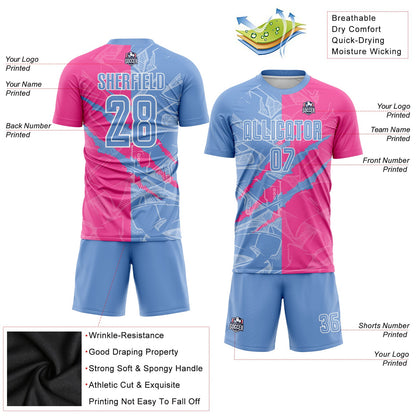 Custom Graffiti Pattern Light Blue-Pink Scratch Sublimation Soccer Uniform Jersey - Sky-Custom