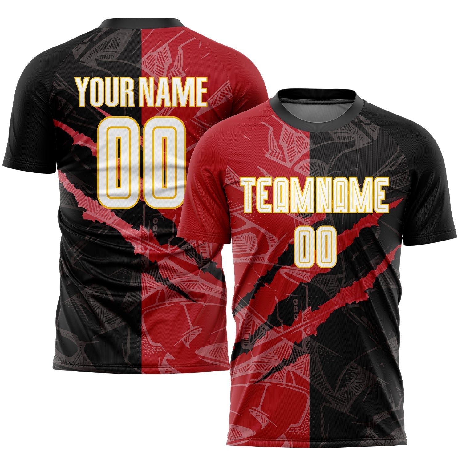 Custom Graffiti Pattern White Black Red-Yellow Scratch Sublimation Soccer Uniform Jersey - Sky-Custom