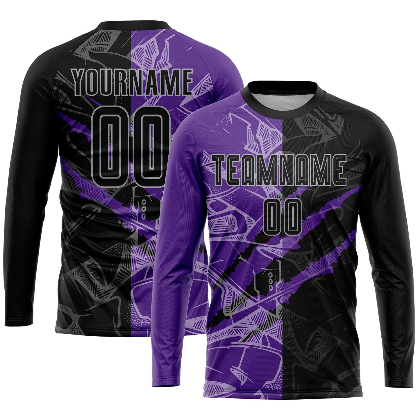 Custom Graffiti Pattern Black Purple-Gray Scratch Sublimation Soccer Uniform Jersey - Sky-Custom