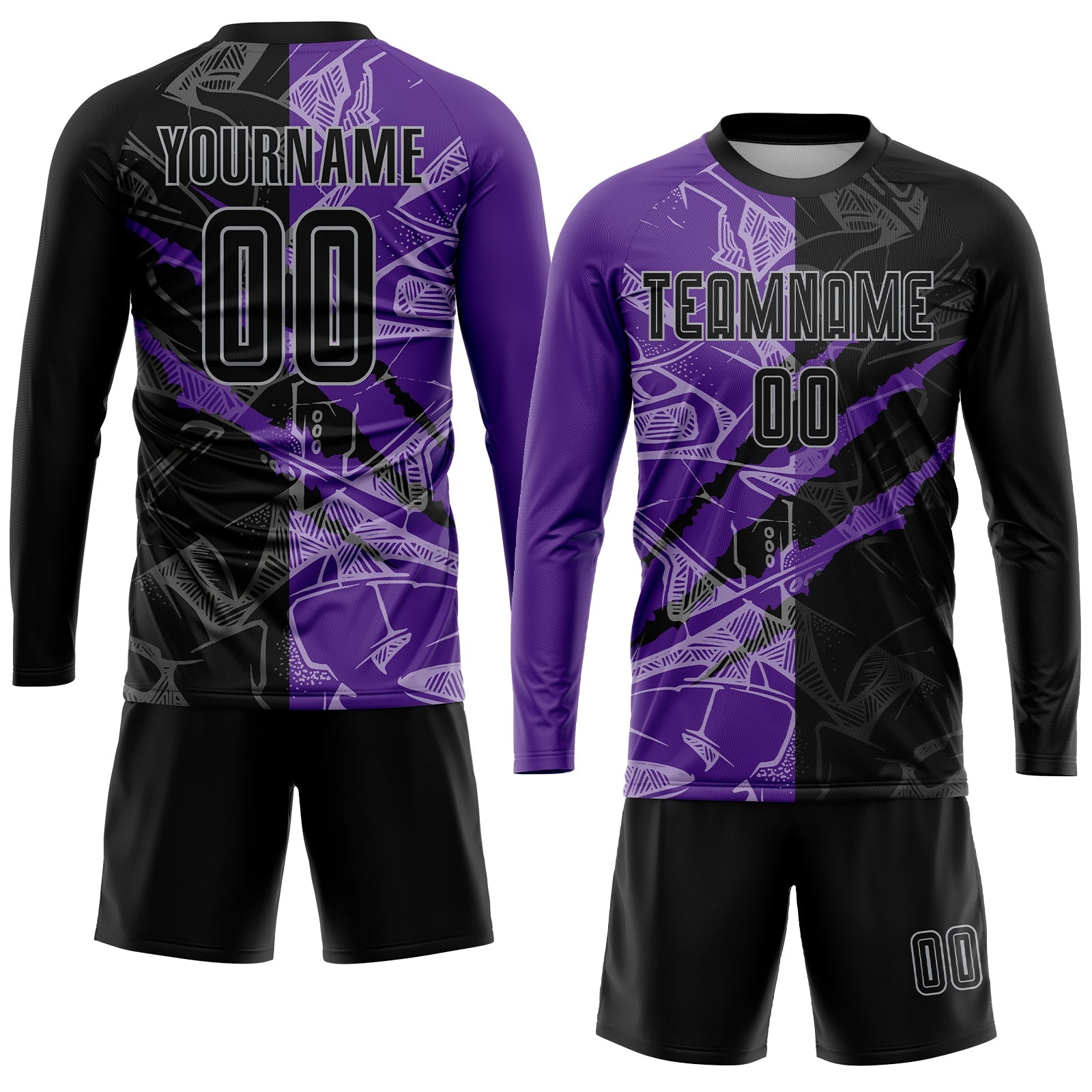 Custom Graffiti Pattern Black Purple-Gray Scratch Sublimation Soccer Uniform Jersey - Sky-Custom