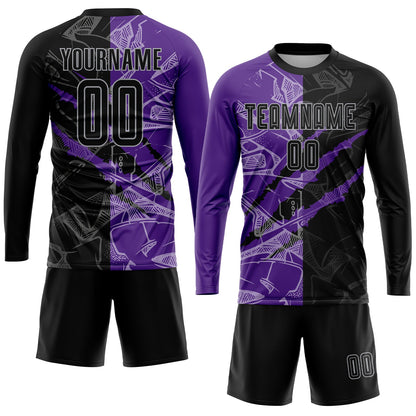Custom Graffiti Pattern Black Purple-Gray Scratch Sublimation Soccer Uniform Jersey - Sky-Custom