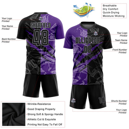 Custom Graffiti Pattern Black Purple-Gray Scratch Sublimation Soccer Uniform Jersey - Sky-Custom