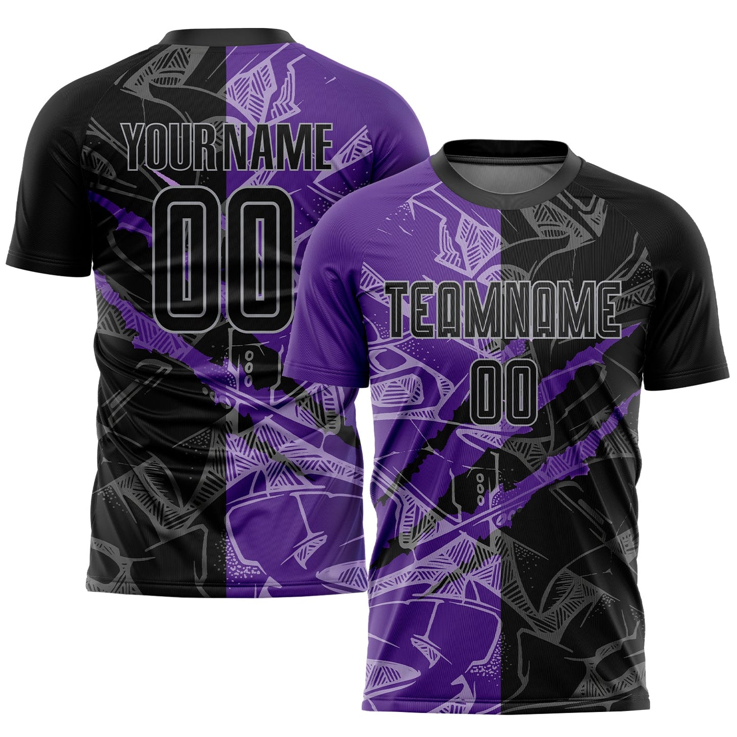 Custom Graffiti Pattern Black Purple-Gray Scratch Sublimation Soccer Uniform Jersey - Sky-Custom