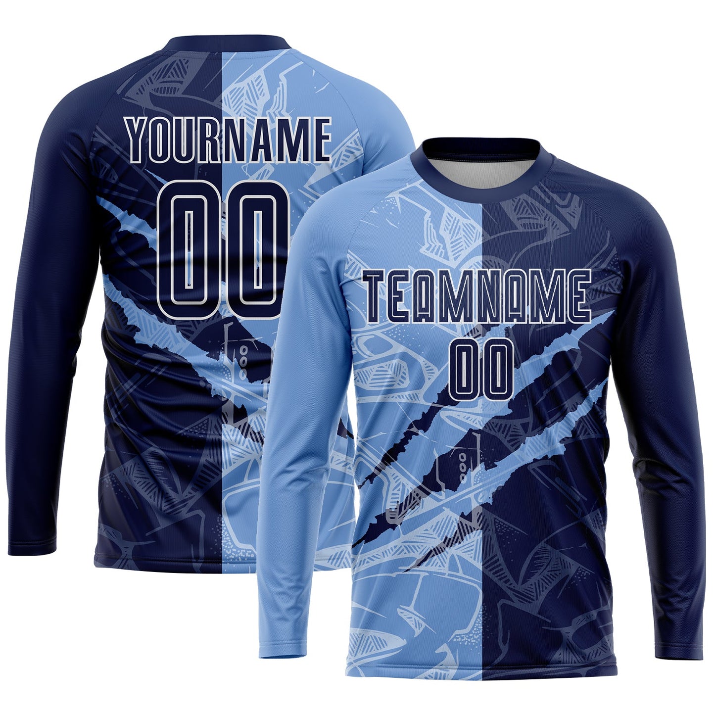Custom Graffiti Pattern Navy-Light Blue Scratch Sublimation Soccer Uniform Jersey - Sky-Custom