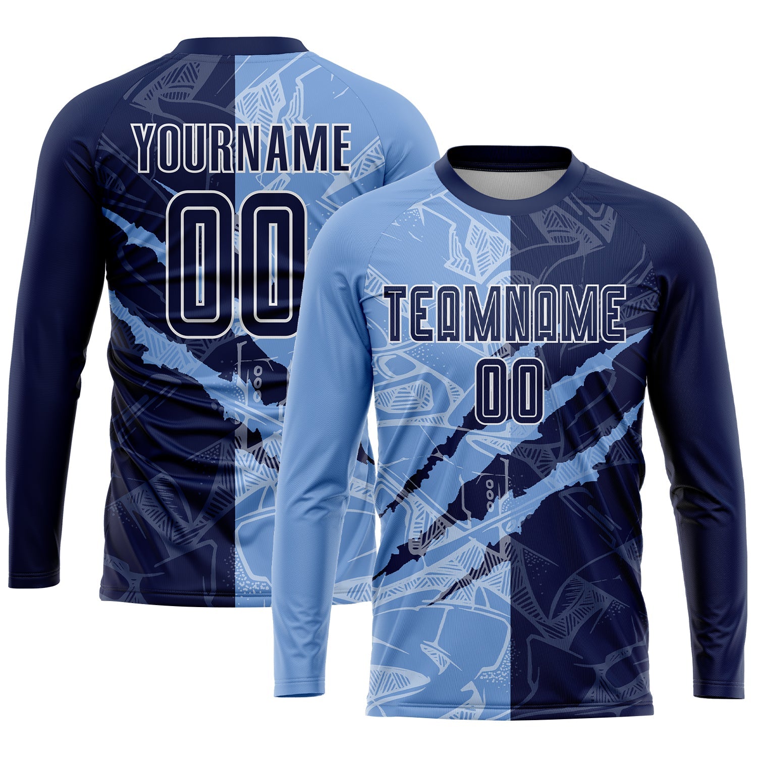 Custom Graffiti Pattern Navy-Light Blue Scratch Sublimation Soccer Uniform Jersey - Sky-Custom