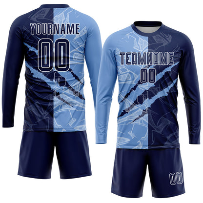 Custom Graffiti Pattern Navy-Light Blue Scratch Sublimation Soccer Uniform Jersey - Sky-Custom