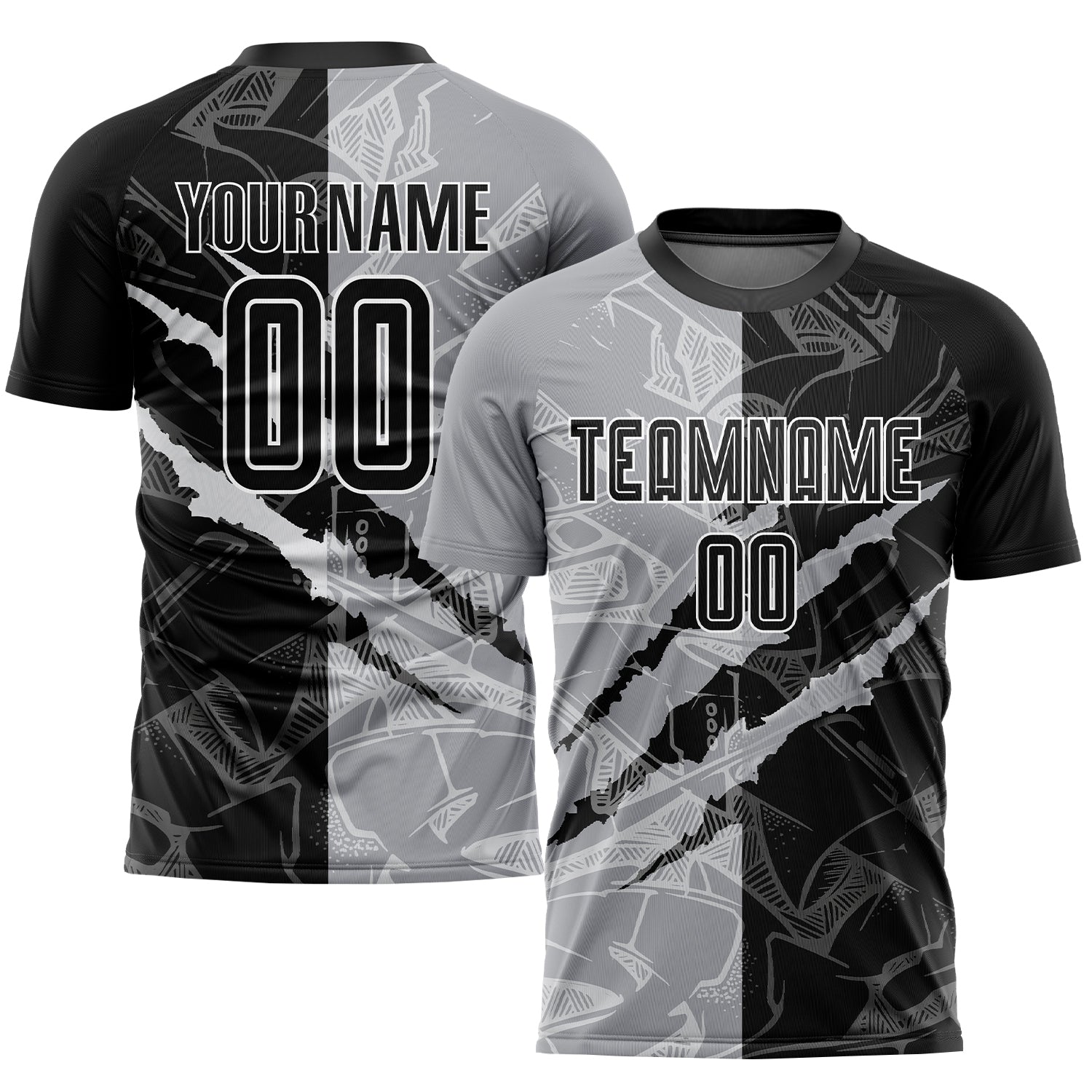 Custom Graffiti Pattern Black-Gray Scratch Sublimation Soccer Uniform Jersey - Sky-Custom