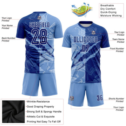 Custom Graffiti Pattern Royal-Light Blue Scratch Sublimation Soccer Uniform Jersey - Sky-Custom