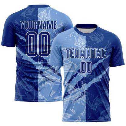 Custom Graffiti Pattern Royal-Light Blue Scratch Sublimation Soccer Uniform Jersey - Sky-Custom