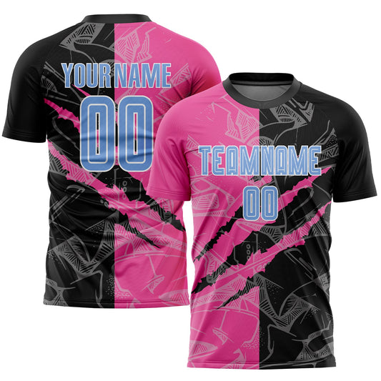 Custom Graffiti Pattern Light Blue Black-Pink Scratch Sublimation Soccer Uniform Jersey - Sky-Custom