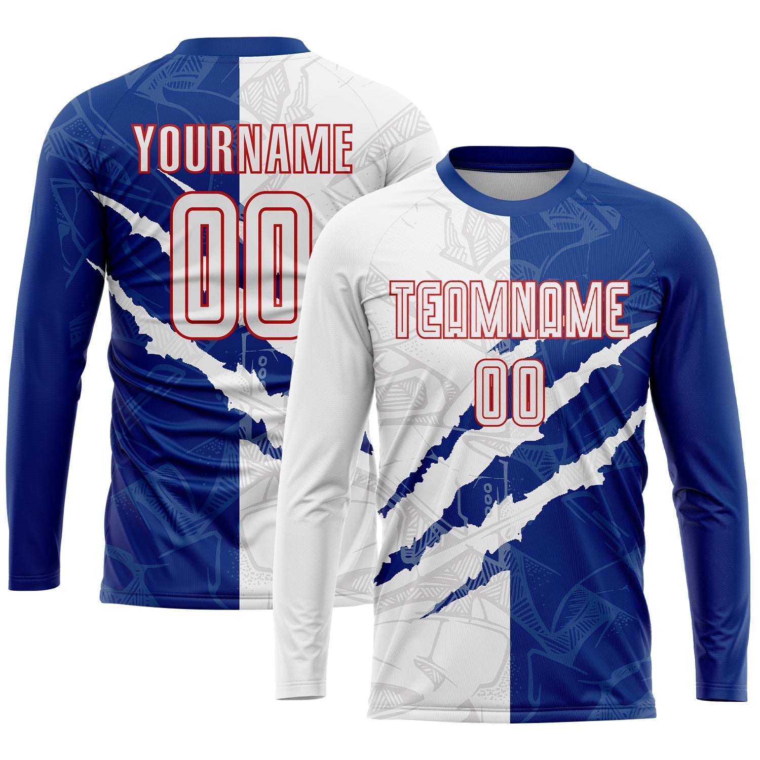 Custom Graffiti Pattern White Royal-Red Scratch Sublimation Soccer Uniform Jersey - Sky-Custom