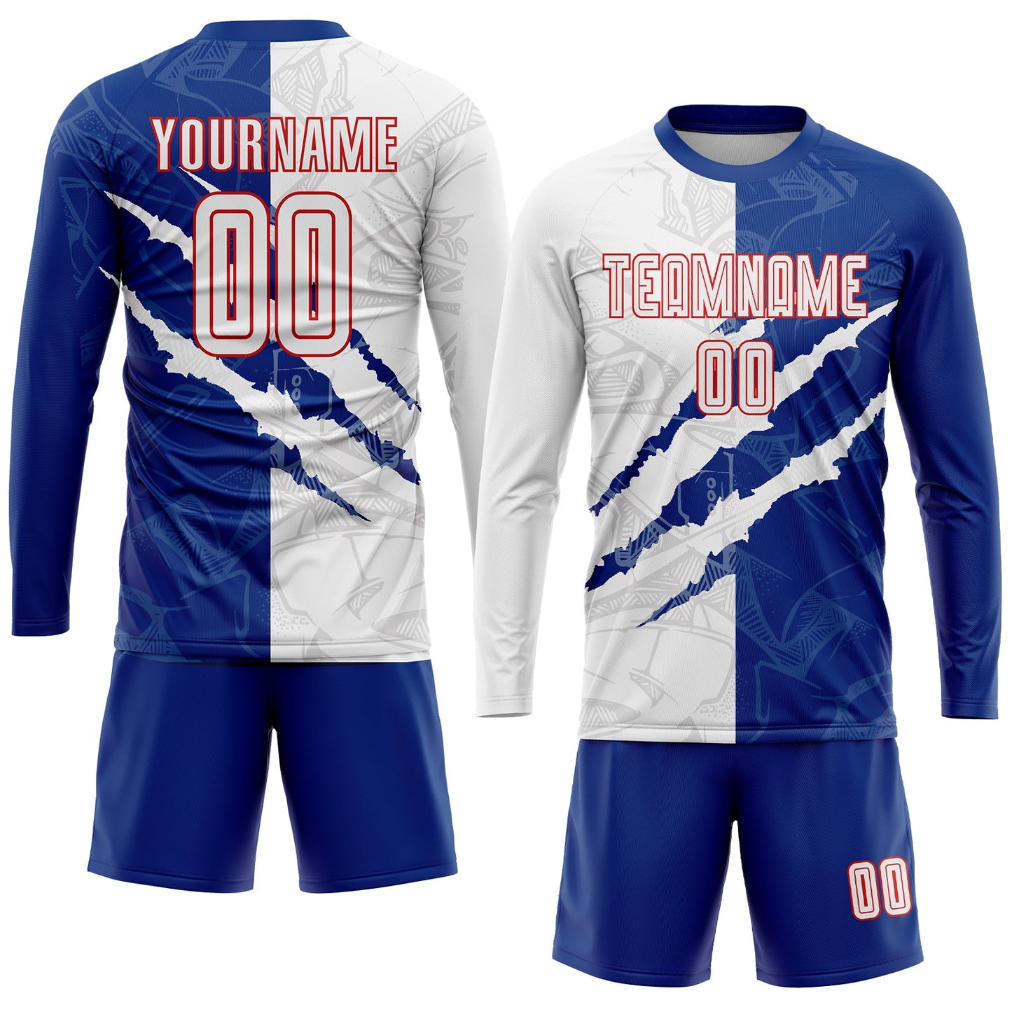 Custom Graffiti Pattern White Royal-Red Scratch Sublimation Soccer Uniform Jersey - Sky-Custom