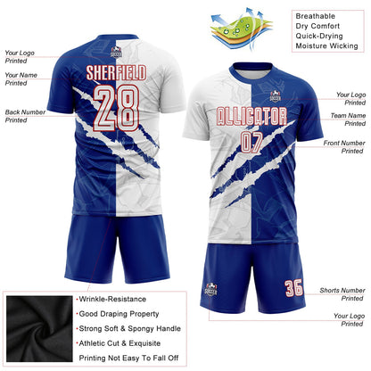 Custom Graffiti Pattern White Royal-Red Scratch Sublimation Soccer Uniform Jersey - Sky-Custom