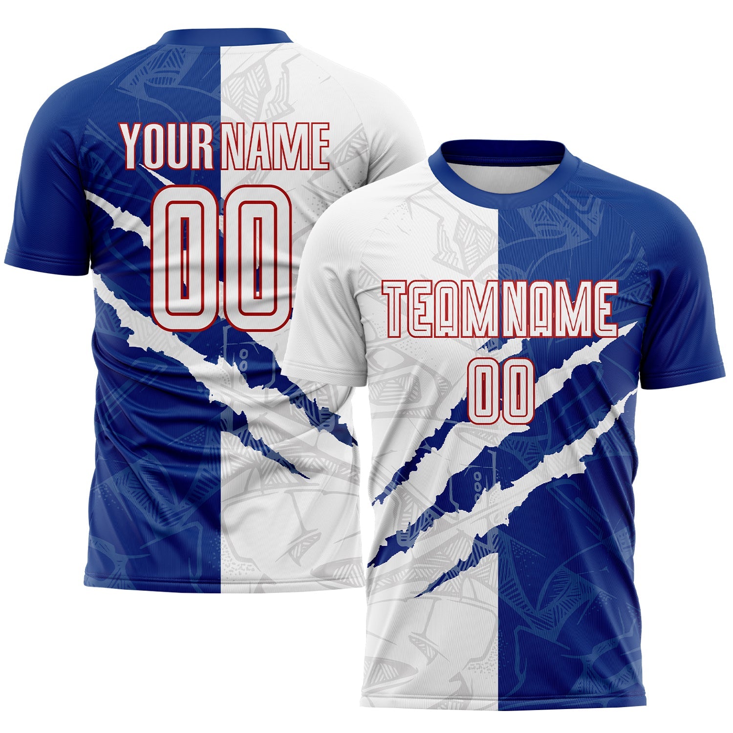 Custom Graffiti Pattern White Royal-Red Scratch Sublimation Soccer Uniform Jersey - Sky-Custom