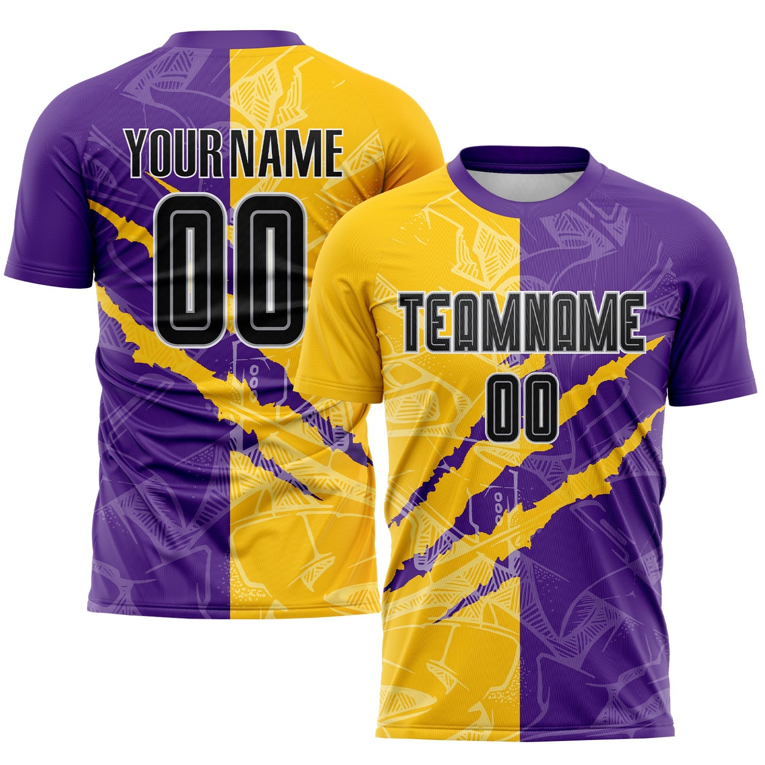 Custom Graffiti Pattern Black Purple Yellow-Gray Scratch Sublimation Soccer Uniform Jersey - Sky-Custom