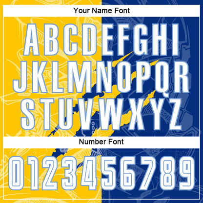 Custom Graffiti Pattern White Royal Yellow-Light Blue Scratch Sublimation Soccer Uniform Jersey - Sky-Custom