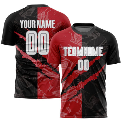 Custom Graffiti Pattern White Black Red-Gray Scratch Sublimation Soccer Uniform Jersey - Sky-Custom