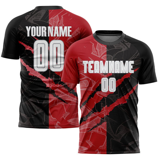 Custom Graffiti Pattern White Black Red-Gray Scratch Sublimation Soccer Uniform Jersey - Sky-Custom