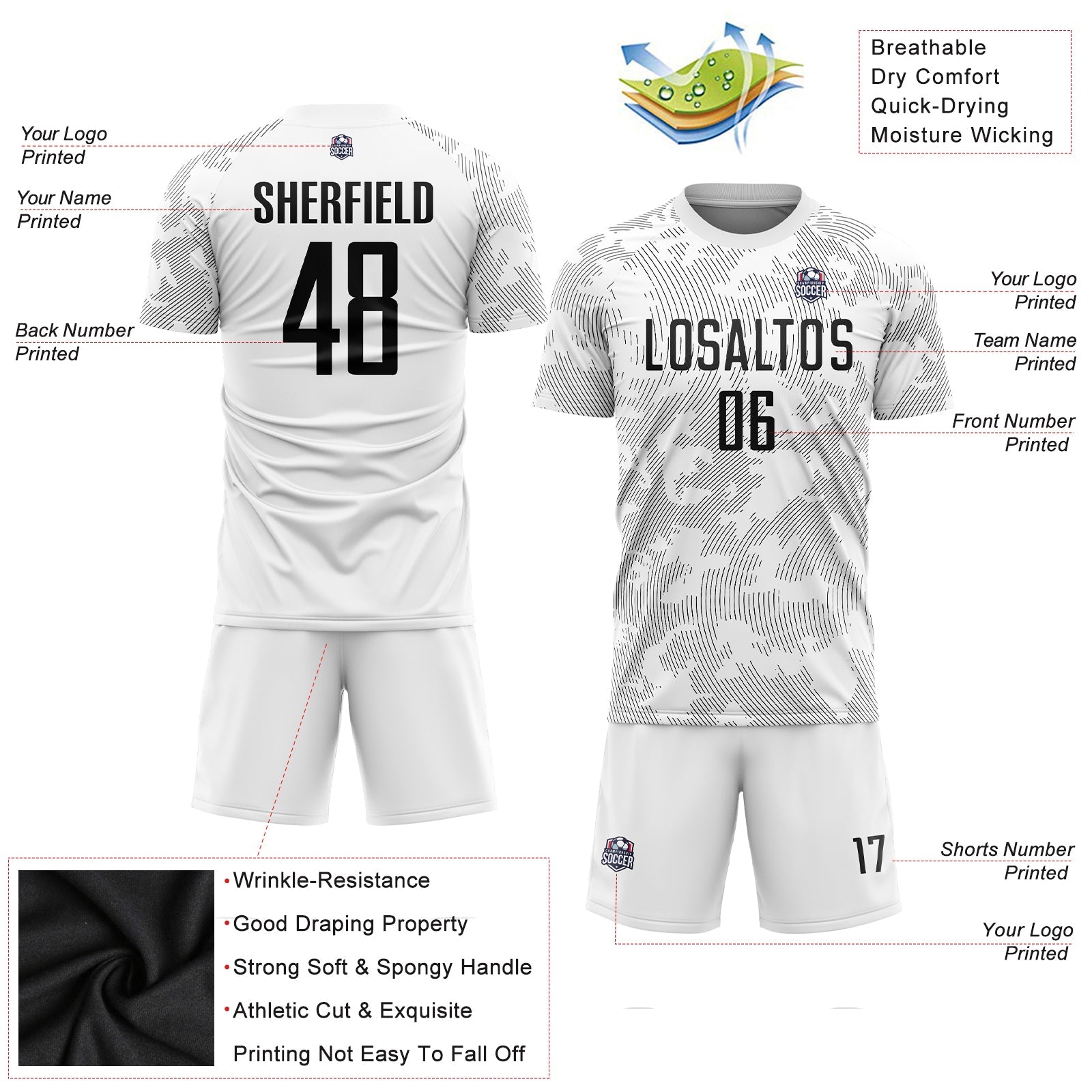 Custom White Black Sublimation Soccer Uniform Jersey - Sky-Custom