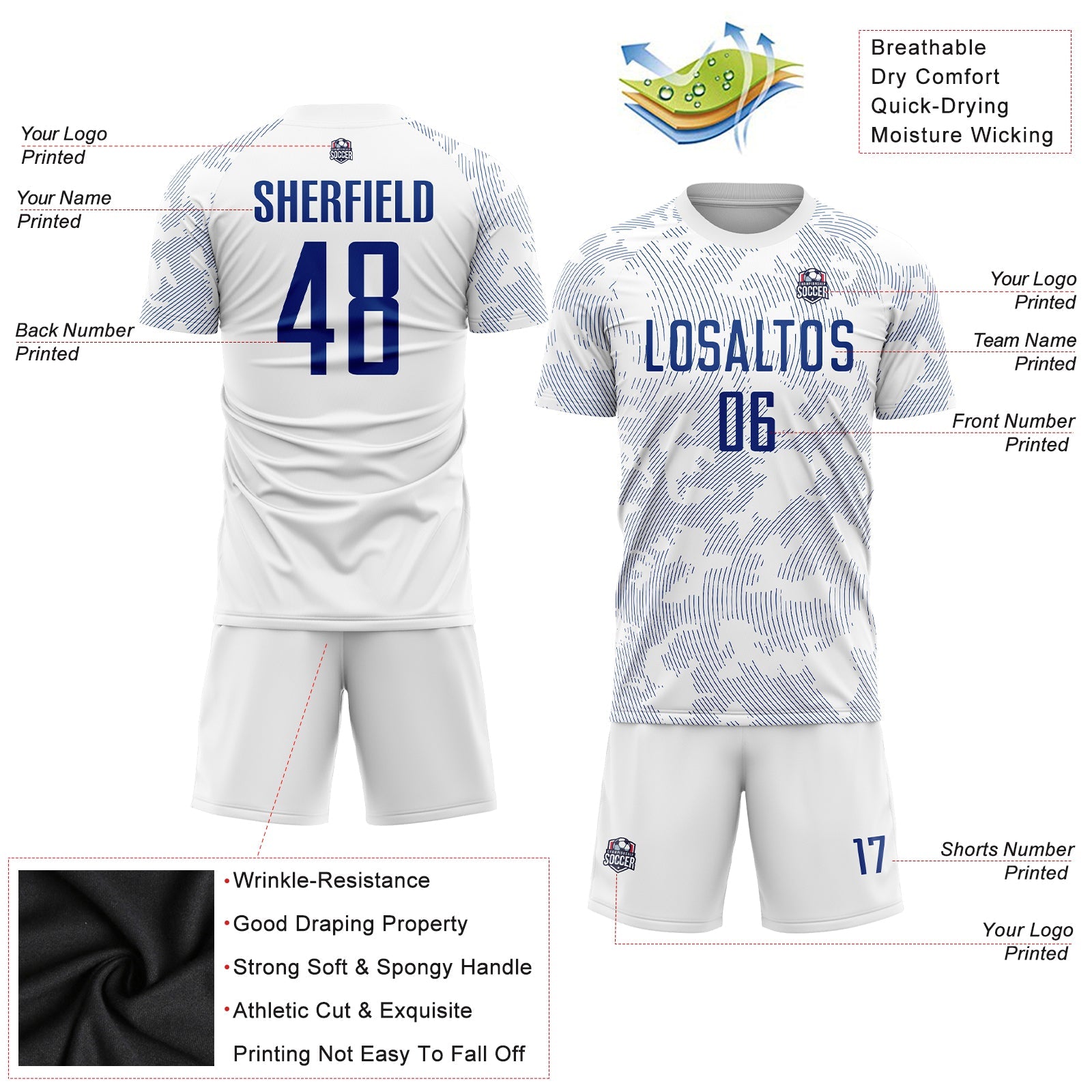 Custom White Royal Sublimation Soccer Uniform Jersey - Sky-Custom