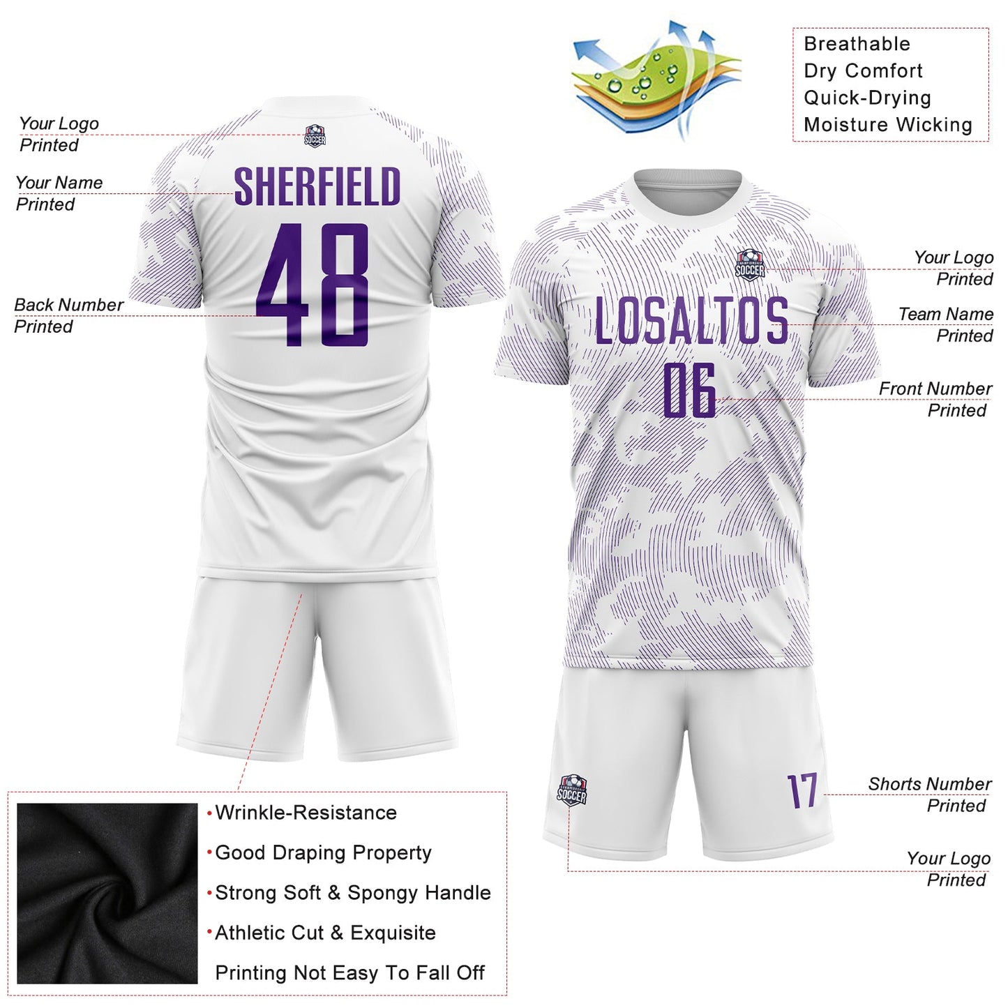 Custom White Purple Sublimation Soccer Uniform Jersey - Sky-Custom