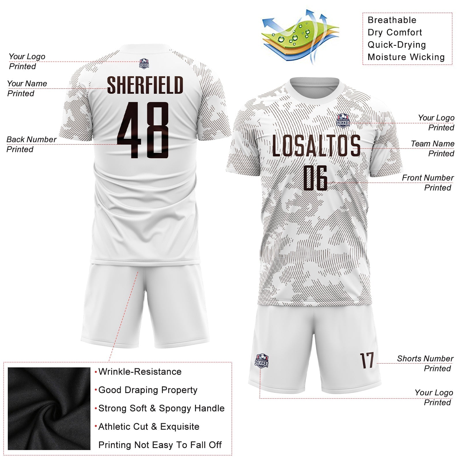 Custom White Brown Sublimation Soccer Uniform Jersey - Sky-Custom