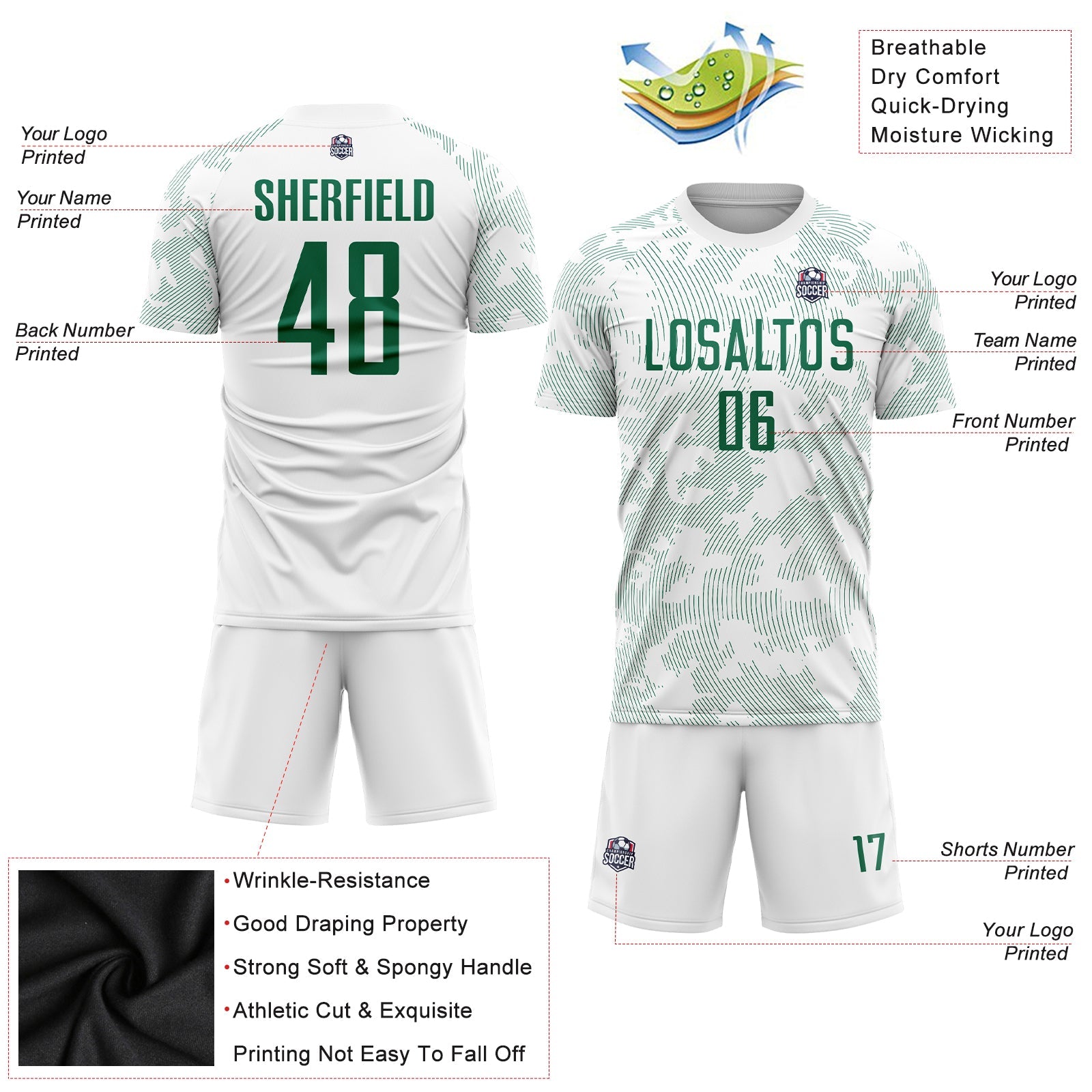 Custom White Kelly Green Sublimation Soccer Uniform Jersey - Sky-Custom
