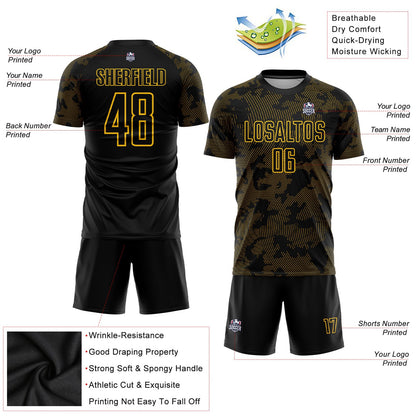 Custom Black Gold Sublimation Soccer Uniform Jersey - Sky-Custom