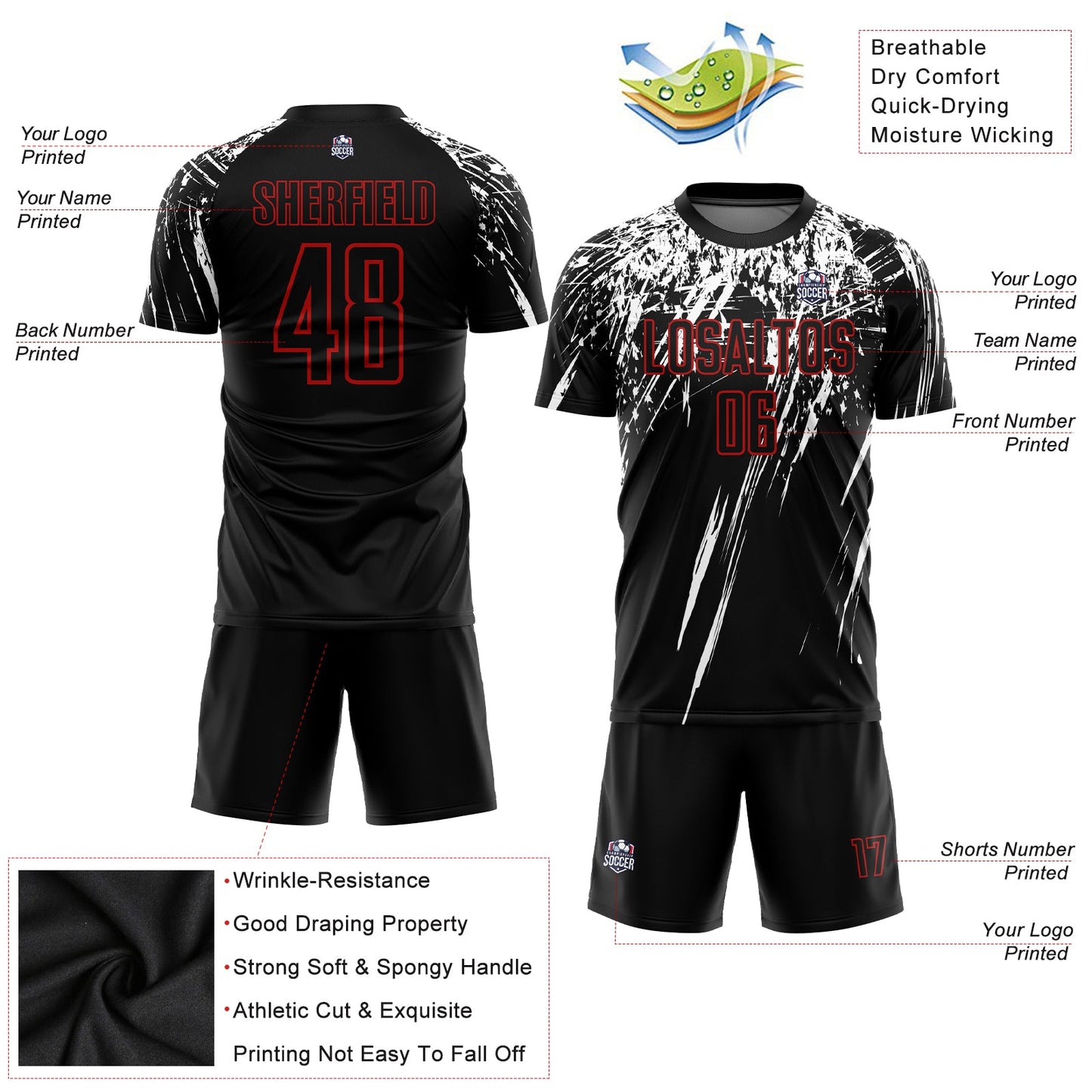 Custom Black Red-White Sublimation Soccer Uniform Jersey - Sky-Custom