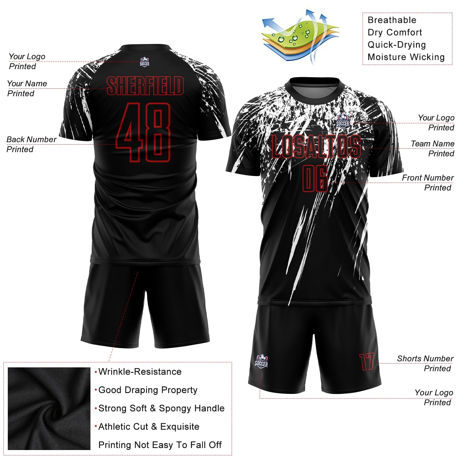 Custom Black Red-White Sublimation Soccer Uniform Jersey - Sky-Custom