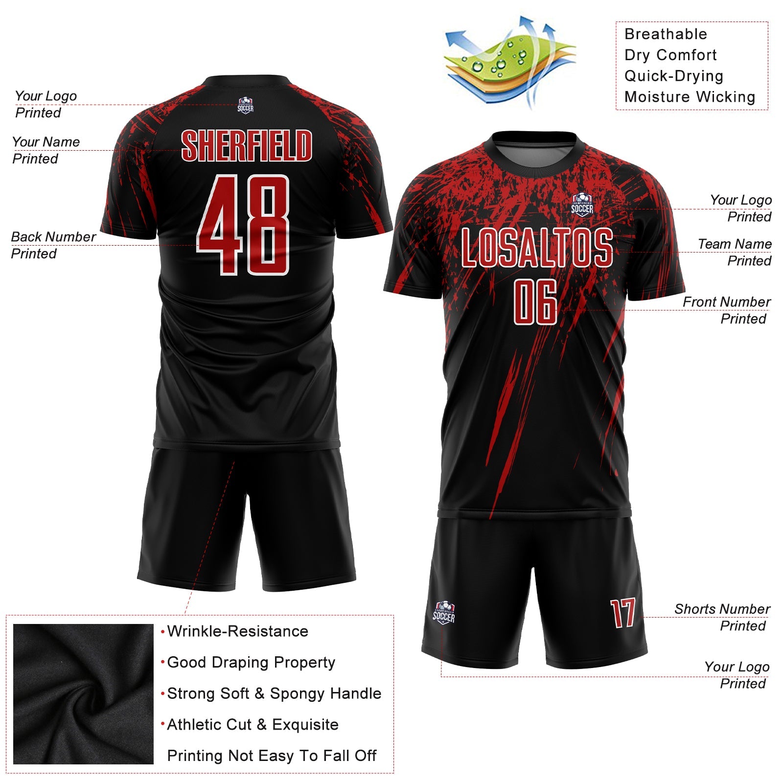 Custom Black Red-White Sublimation Soccer Uniform Jersey - Sky-Custom