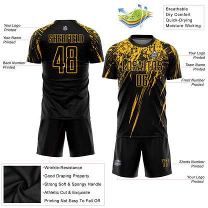 Custom Black Gold Sublimation Soccer Uniform Jersey - Sky-Custom