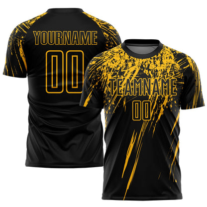 Custom Black Gold Sublimation Soccer Uniform Jersey - Sky-Custom