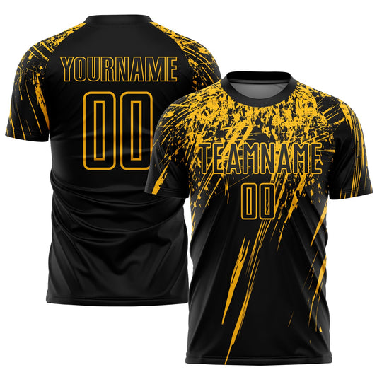 Custom Black Gold Sublimation Soccer Uniform Jersey - Sky-Custom