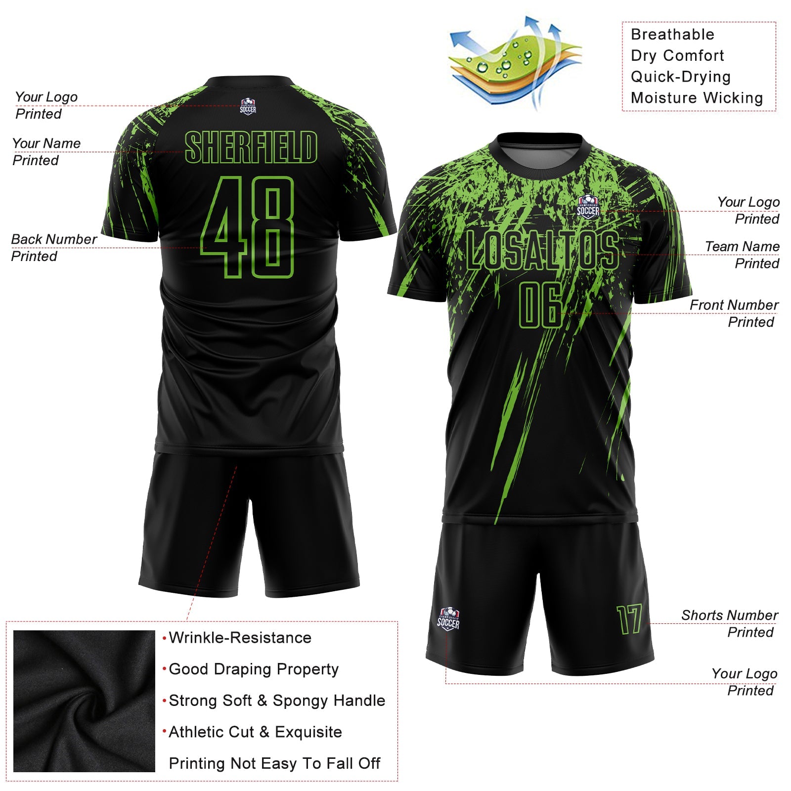 Custom Black Neon Green Sublimation Soccer Uniform Jersey - Sky-Custom