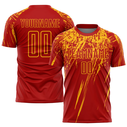 Custom Red Gold Sublimation Soccer Uniform Jersey - Sky-Custom